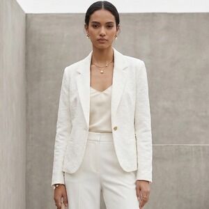 DRAPER JAMES RSVP Blazer White Cotton Eyelet Floral Matelassé Single Button XL